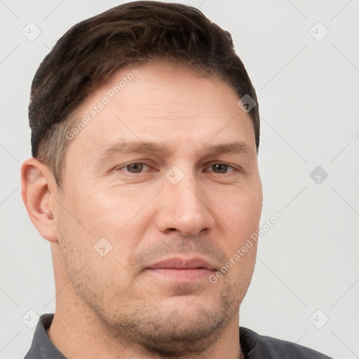 Neutral white adult male with short  brown hair and brown eyes