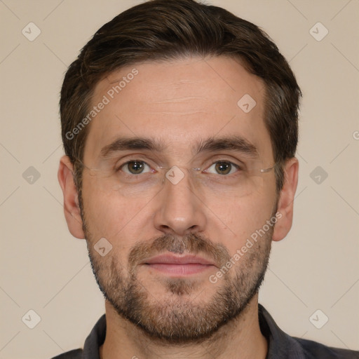 Neutral white adult male with short  brown hair and brown eyes