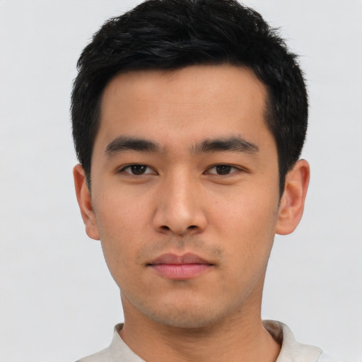 Neutral asian young-adult male with short  black hair and brown eyes