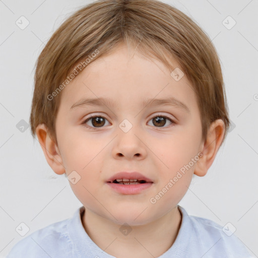 Neutral white child female with short  brown hair and brown eyes