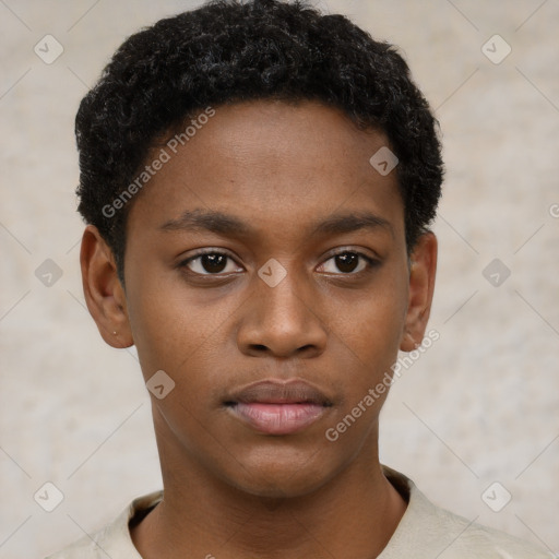 Neutral black young-adult male with short  brown hair and brown eyes