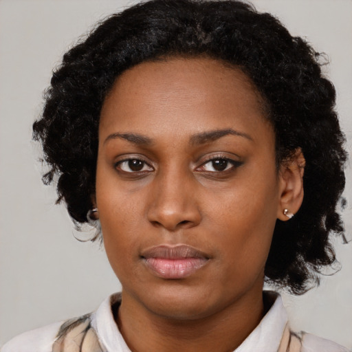 Neutral black young-adult female with medium  black hair and brown eyes