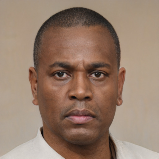 Neutral black adult male with short  brown hair and brown eyes