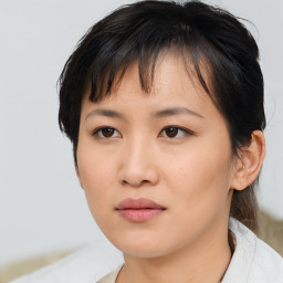 Neutral asian young-adult female with medium  brown hair and brown eyes