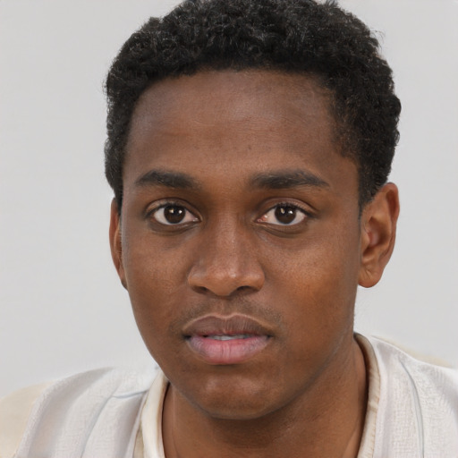 Neutral black young-adult male with short  brown hair and brown eyes