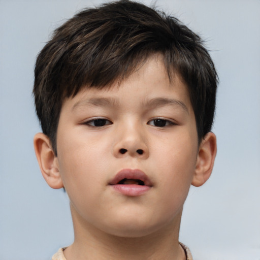 Neutral asian child male with short  brown hair and brown eyes