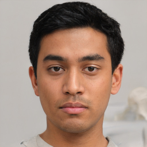 Neutral asian young-adult male with short  black hair and brown eyes