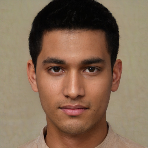 Neutral white young-adult male with short  black hair and brown eyes