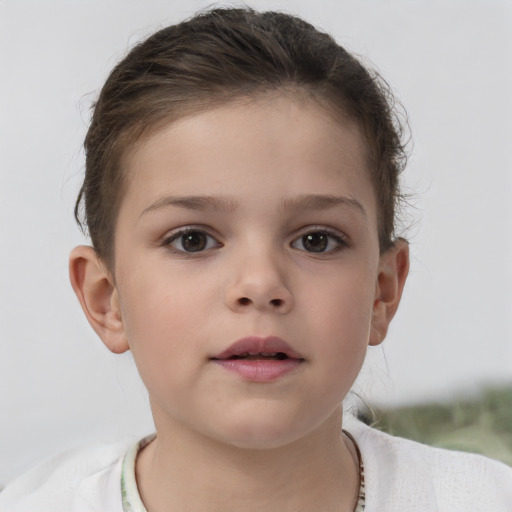 Neutral white child female with short  brown hair and brown eyes