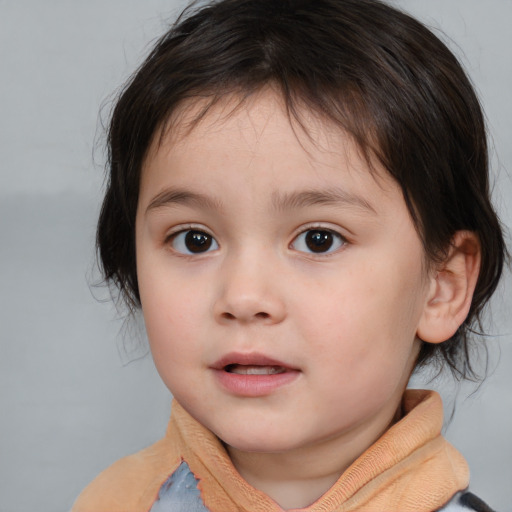 Neutral white child female with medium  brown hair and brown eyes