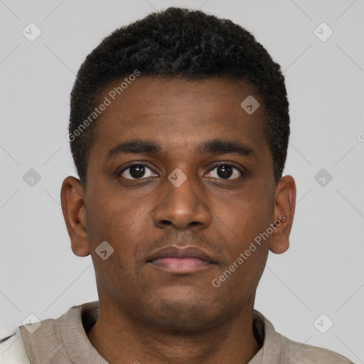 Neutral black young-adult male with short  brown hair and brown eyes