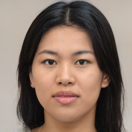 Neutral asian young-adult female with long  black hair and brown eyes