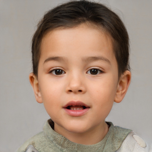 Neutral white child female with short  brown hair and brown eyes