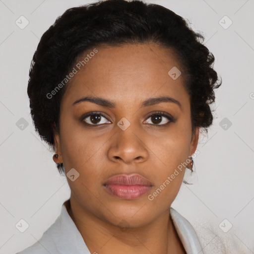 Neutral black young-adult female with short  black hair and brown eyes