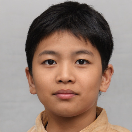 Neutral asian child male with short  brown hair and brown eyes