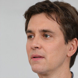 Neutral white adult male with short  brown hair and brown eyes