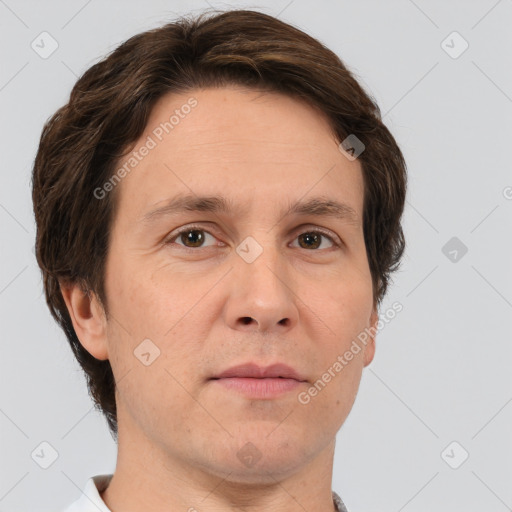 Neutral white adult male with short  brown hair and brown eyes