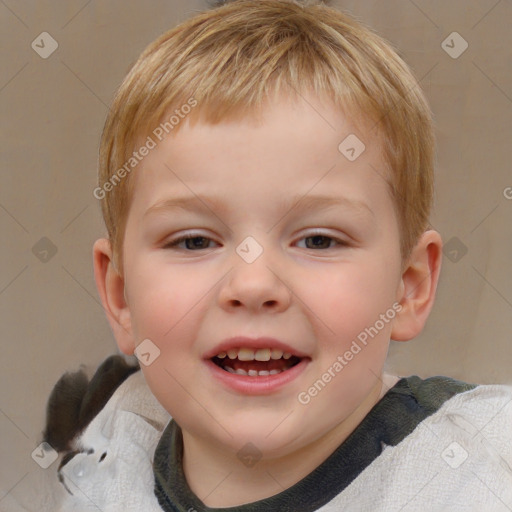 Joyful white child male with short  brown hair and brown eyes