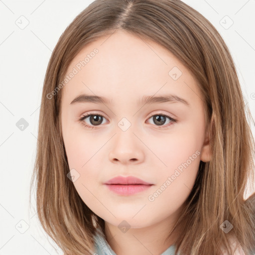 Neutral white child female with long  brown hair and brown eyes