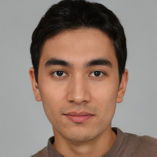 Neutral asian young-adult male with short  black hair and brown eyes