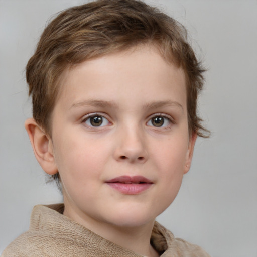 Neutral white child female with short  brown hair and grey eyes