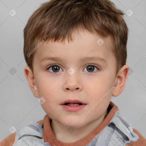 Neutral white child male with short  brown hair and brown eyes