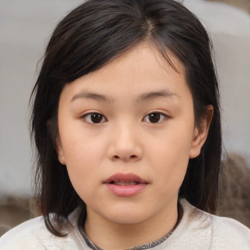 Neutral white child female with medium  brown hair and brown eyes