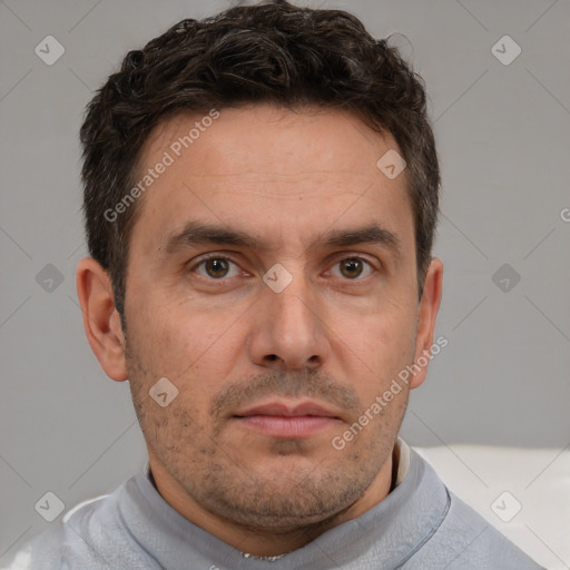 Neutral white adult male with short  brown hair and brown eyes