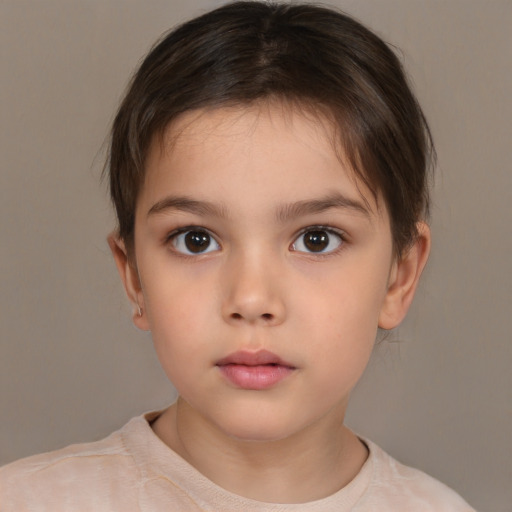 Neutral white child female with short  brown hair and brown eyes