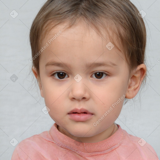 Neutral white child female with short  brown hair and brown eyes