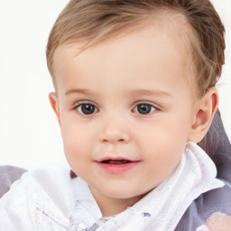 Joyful white child female with short  brown hair and brown eyes