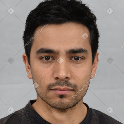 Neutral asian young-adult male with short  black hair and brown eyes