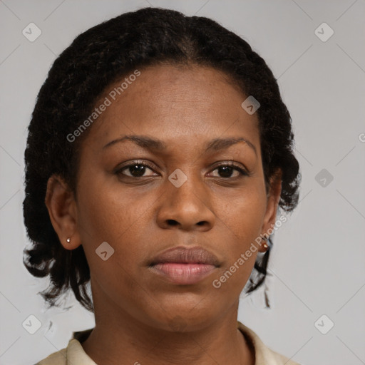 Neutral black young-adult female with short  brown hair and brown eyes