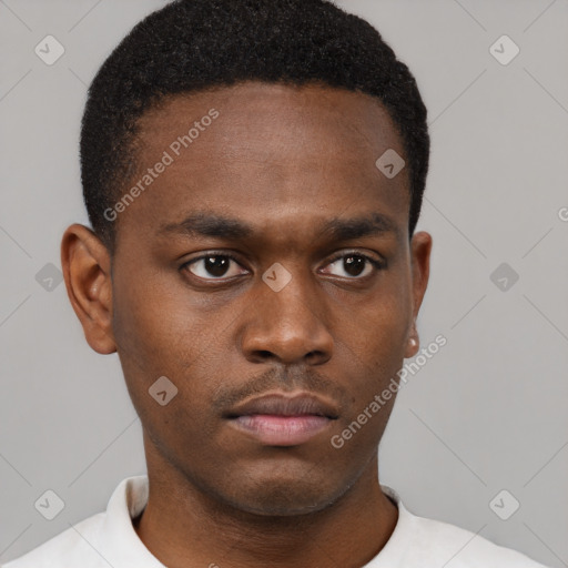 Neutral black young-adult male with short  brown hair and brown eyes