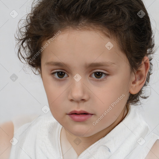 Neutral white child female with short  brown hair and brown eyes