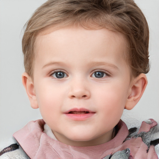 Neutral white child male with medium  brown hair and blue eyes