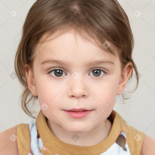 Neutral white child female with medium  brown hair and brown eyes