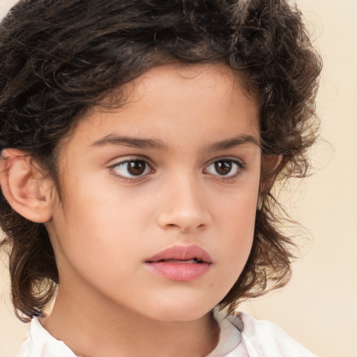 Neutral white child female with medium  brown hair and brown eyes