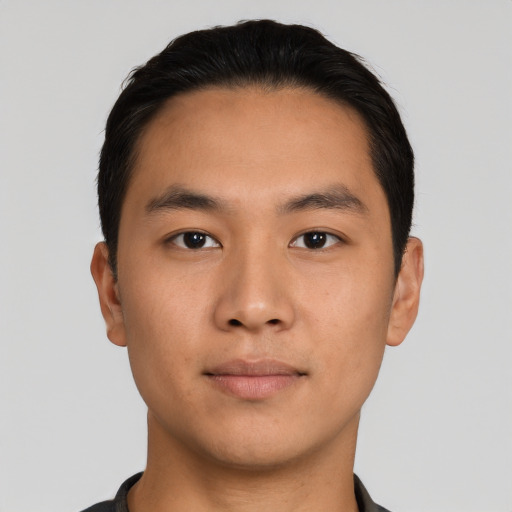 Neutral asian young-adult male with short  black hair and brown eyes