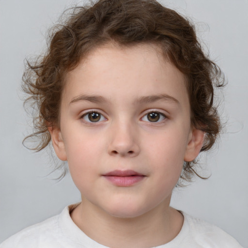 Neutral white child female with short  brown hair and brown eyes