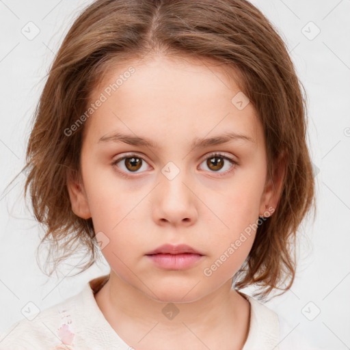 Neutral white child female with medium  brown hair and brown eyes