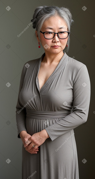 Mongolian 45 years female with  gray hair