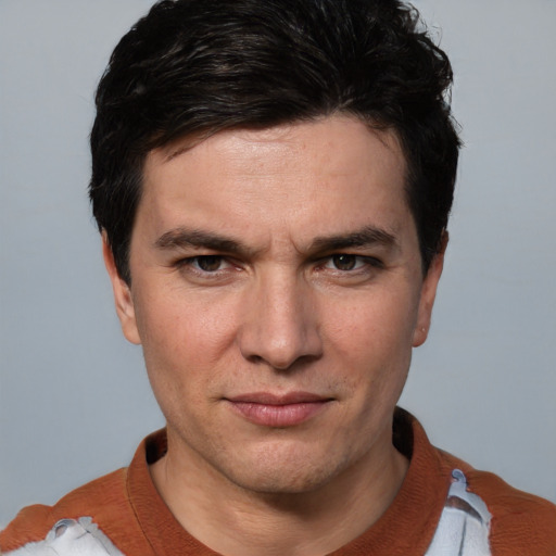 Neutral white adult male with short  brown hair and brown eyes