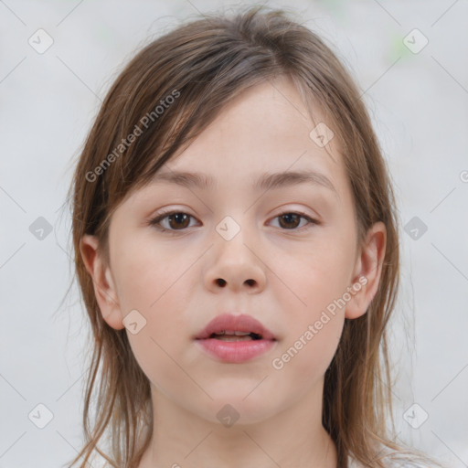 Neutral white child female with medium  brown hair and brown eyes