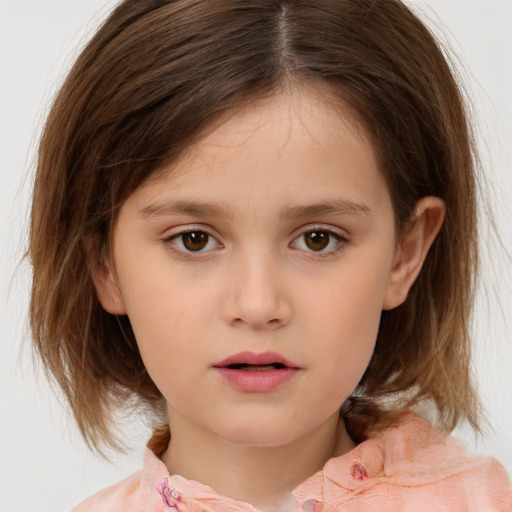 Neutral white child female with medium  brown hair and brown eyes