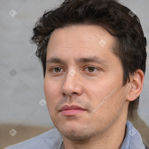 Neutral white adult male with short  brown hair and brown eyes