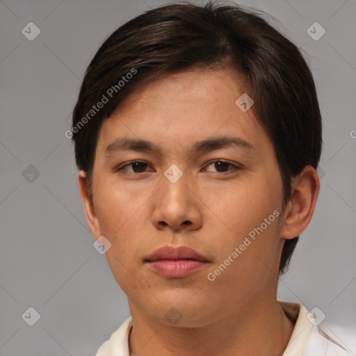 Neutral asian young-adult female with short  brown hair and brown eyes