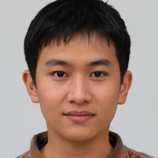 Neutral asian young-adult male with short  brown hair and brown eyes