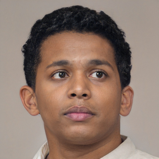 Neutral black young-adult male with short  brown hair and brown eyes
