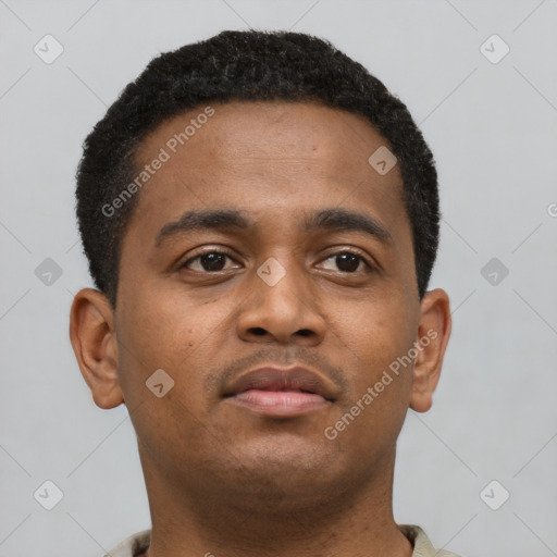 Neutral black young-adult male with short  brown hair and brown eyes
